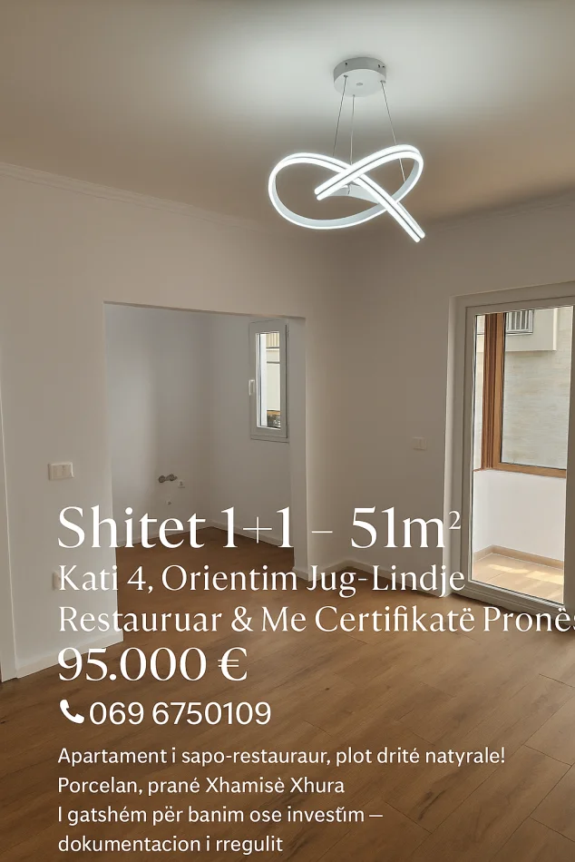 Tirane, shitet apartament 1+1+Ballkon Kati 4, 51 m² 95.000 € (Porcelan, pranë Xhamisë Xhura)