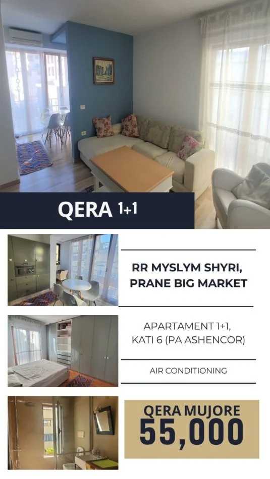 Tirane, jepet me qera apartament 1+1 Kati 5, 64 m² 550 € (Myslym Shyre)