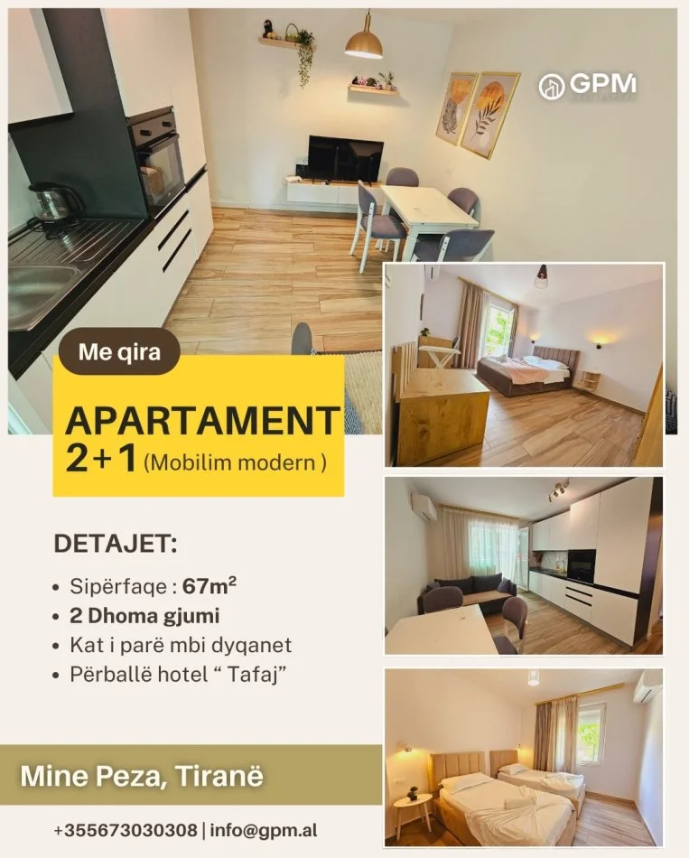 Tirane, jepet me qera apartament 2+1 Kati 1, 67 m² 750 € 