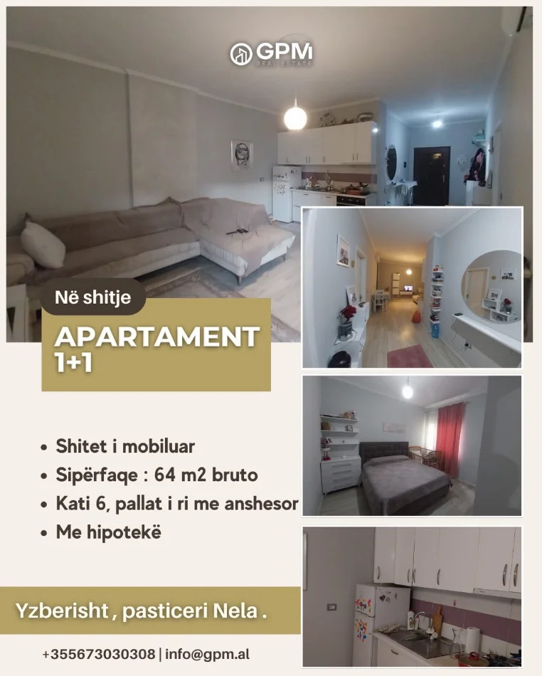 Shitet apartament 1+1 në Yzberisht, pranë Pastiçeri Nela, 103.000.000 lekë të vjetra