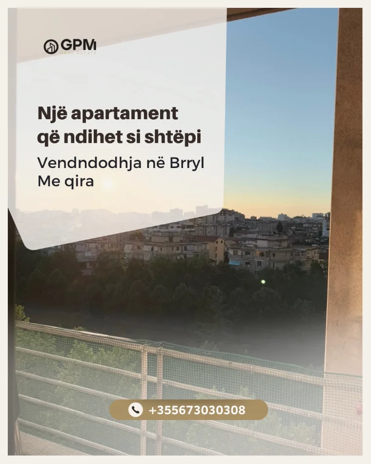 Një apartament 1+1 në Brryl, me pamje panoramike nga Lumi Lana, mobilim modern dhe çdo detaj gati për t’ju mirëpritur.