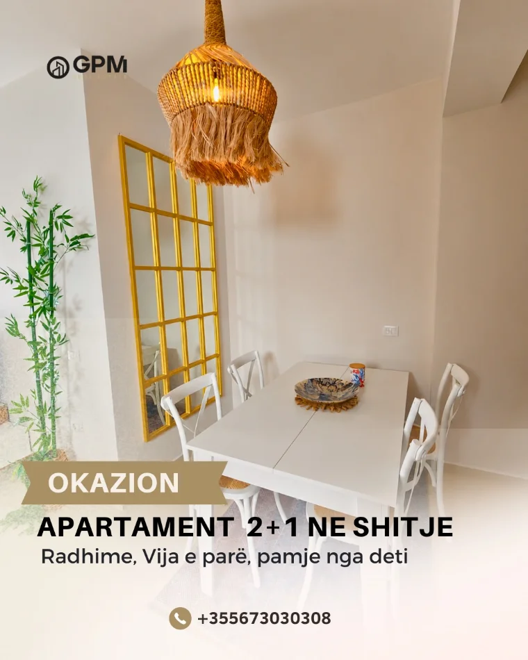 Apartament modern 2+1 ne shitje ne Radhime, ne vije te pare me pamje nga deti. 🌊 Çmim Okazion