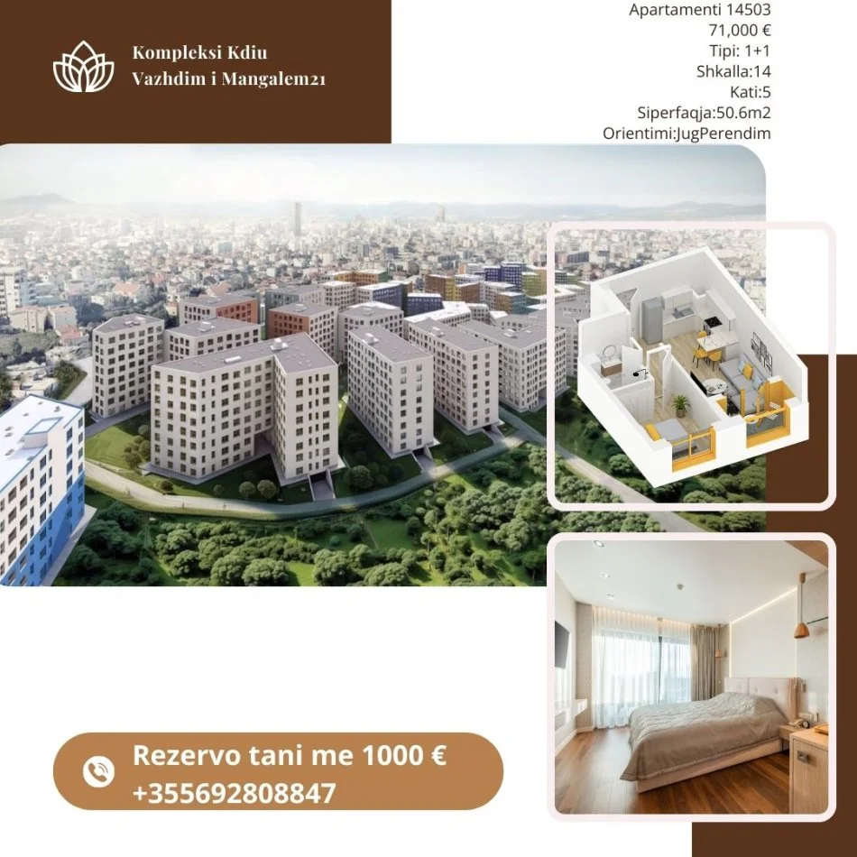 Tirane, shes apartament 1+1+Ballkon Kati 5, 50 m² 71.000 € (Rruga Pasho Hysa Tirane)