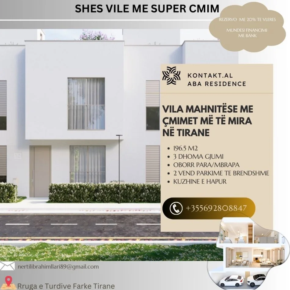 Tirane, shes Vile 3 Katshe Kati 3, 196 m² 360.000 € (Rruga e Turdive Farke Tirane)