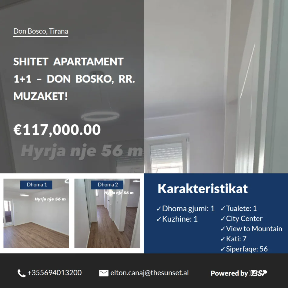 shitet apartament 1+1 Kati 7, 56 m² 117.000 € (Don Bosco)