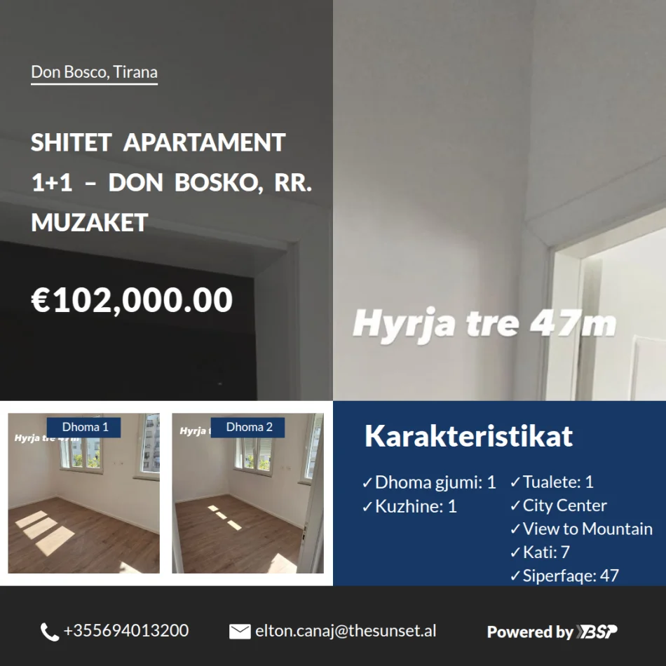 Tirane, shitet apartament 1+1 Kati 7, 47 m² 102.001 € (Don Bosko)