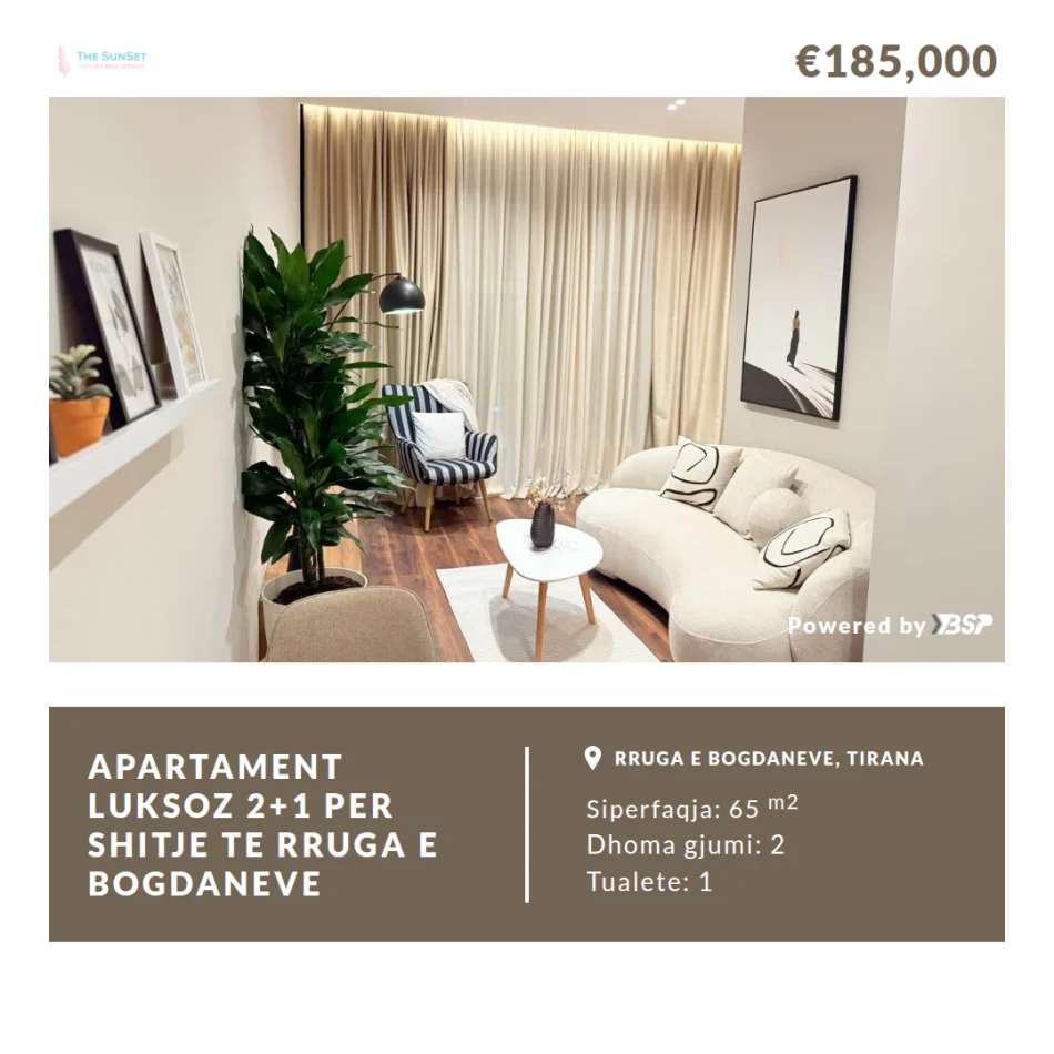 Tirane, shitet apartament 2+1 Kati 2, 66 m² 185.000 € (Rruga e Bogdaneve)