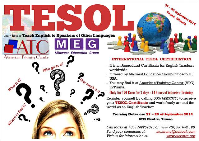 Tirane, kurse Formimi profesional Certifikimi TESOL per Mesuesit e Gjuhes Angleze