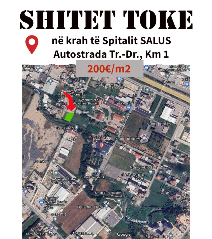 Tirane, shes truall 700 m² 200 Euro/m2 (pranë VODAFONE dhe Spitalit SALUS)
