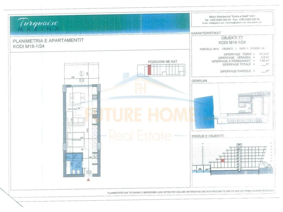 Gjiri Lalezit | Hamallaj, Shitet, Garsionere , “Turquoise Marina”, Kati 1, 59 m² 179.930 € (GJIRI I LALEZIT)