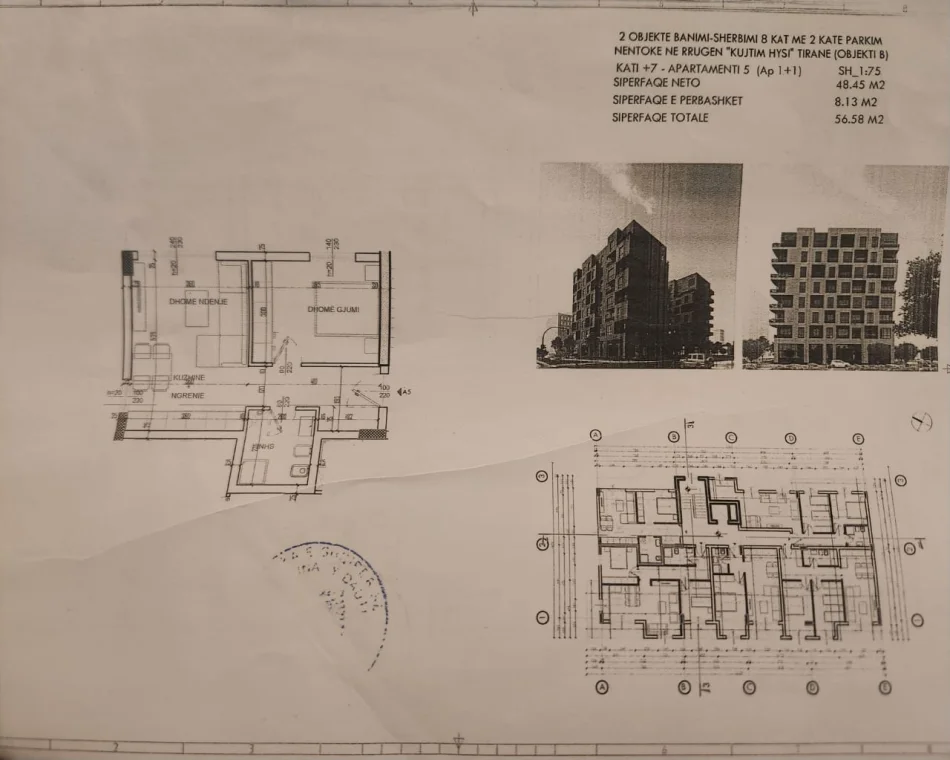 Tirane, shes apartament 1+1+Ballkon Kati 7, 57 m² 95.000 € (Rr. Ibrahim Rrugova)