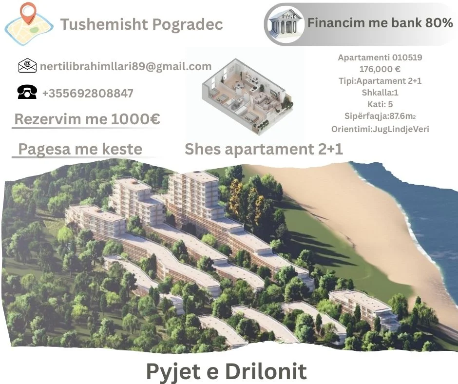 Pogradec, shes apartament 2+1+Ballkon Kati 5, 87 m² 176.000 € (Tushemisht)