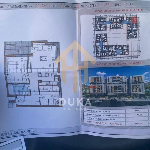 Tirane, shitet apartament 2+1+BLK Kati 3, 87 m² 82.500 Euro (Ali Shefqeti)