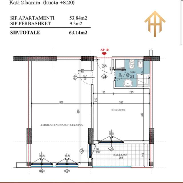 Tirane, shitet apartament 1+1+BLK Kati 2, 62 m² 78.000 Euro (Don Bosko)