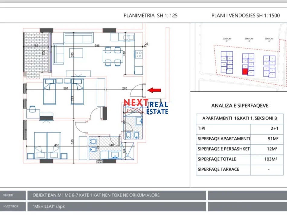 SHITET APARTAMENT 2+1 NE ORIKUM, VLORE