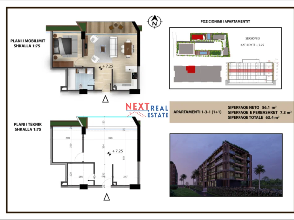 REZERVO PRONEN VETEM ME 500€!  shitet apartament 1+1+BLK Kati 2, 63 m², 139,480 EURO (Rradhime, Vlore)