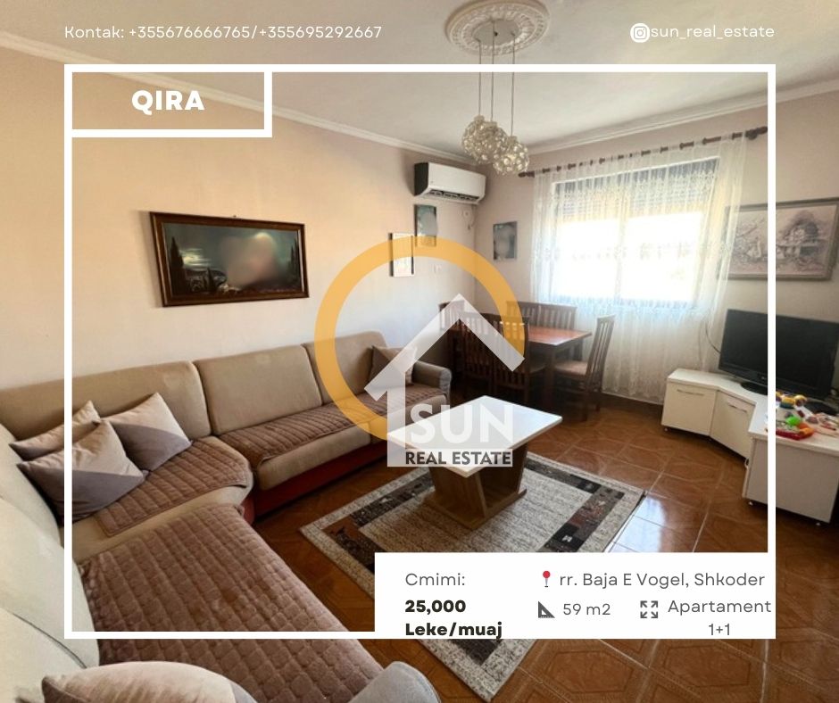 Shkoder, jepet me qera apartament 1+1+Ballkon Kati 5, 59 m² (BAJA E VOGEL, PERASH)