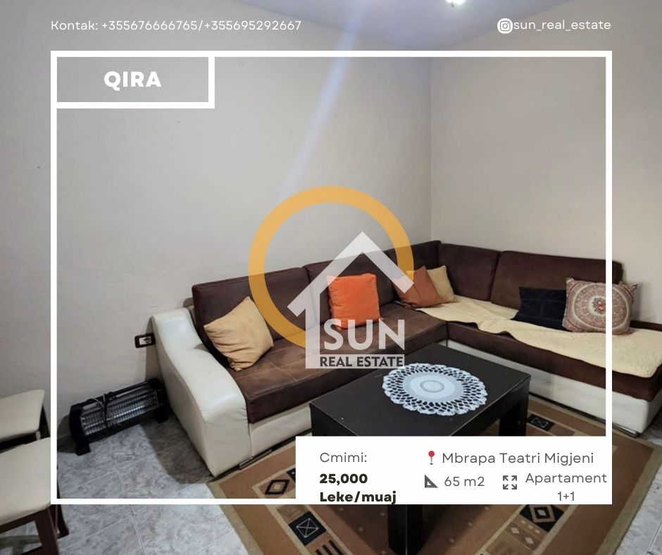 Shkoder, jepet me qera apartament 1+1+Ballkon Kati 3, 65 m² (MBRAPA TEATRI MIGJENI)