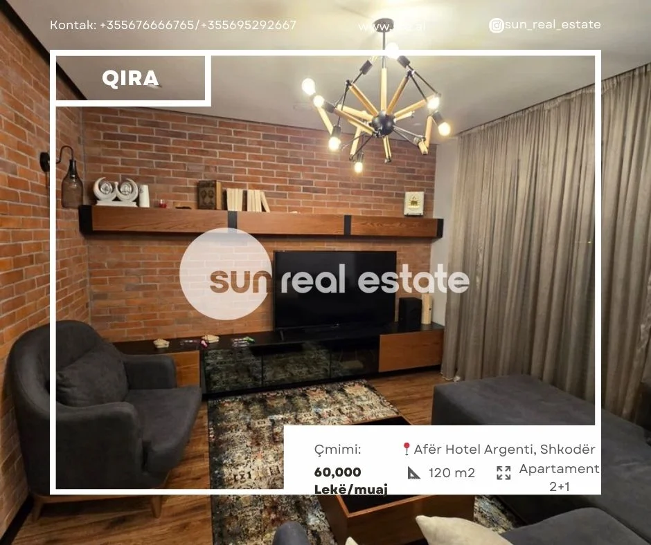 Shkoder, jepet me qera apartament 2+1+Ballkon Kati 2, 120 m² (AFER ARGENTIT, SHKODER)