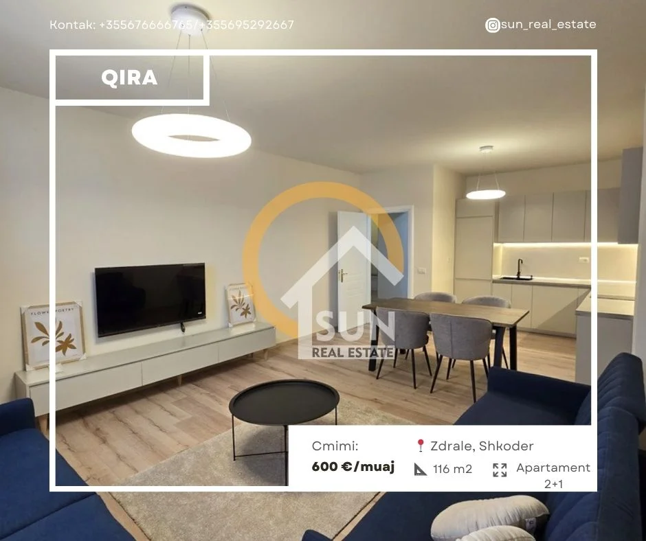 Shkoder, jepet me qera apartament 2+1+Ballkon Kati 4, 116 m² 600 € (ZDRALE, SHKODER)