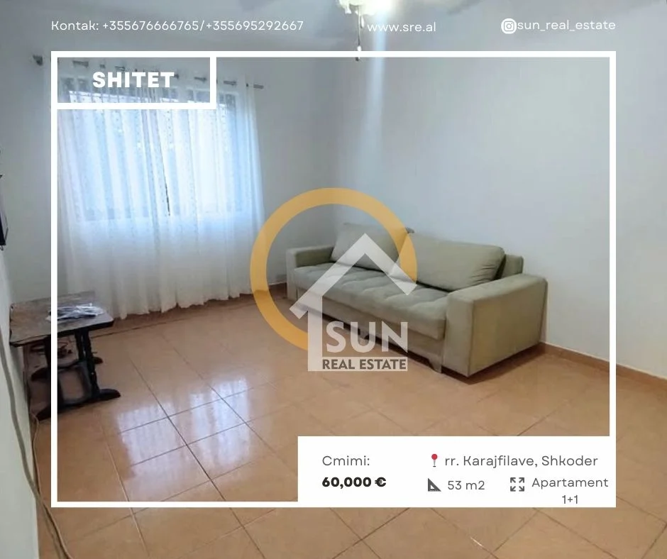 Shkoder, shitet apartament 1+1 Kati 0, 53 m² 60.000 € (rr. Karajfilave)