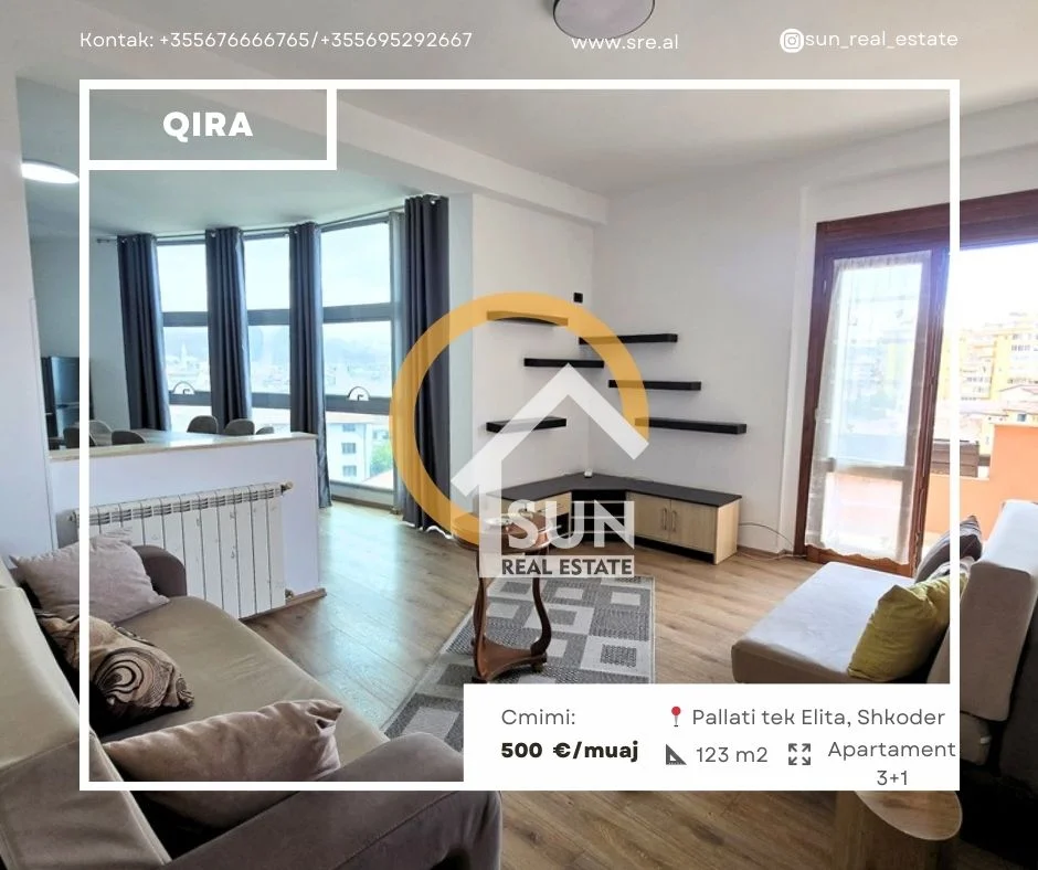 Shkoder, jepet me qera apartament 3+1+Ballkon Kati 5, 123 m² 500 € (AT GJERGJ FISHTA)