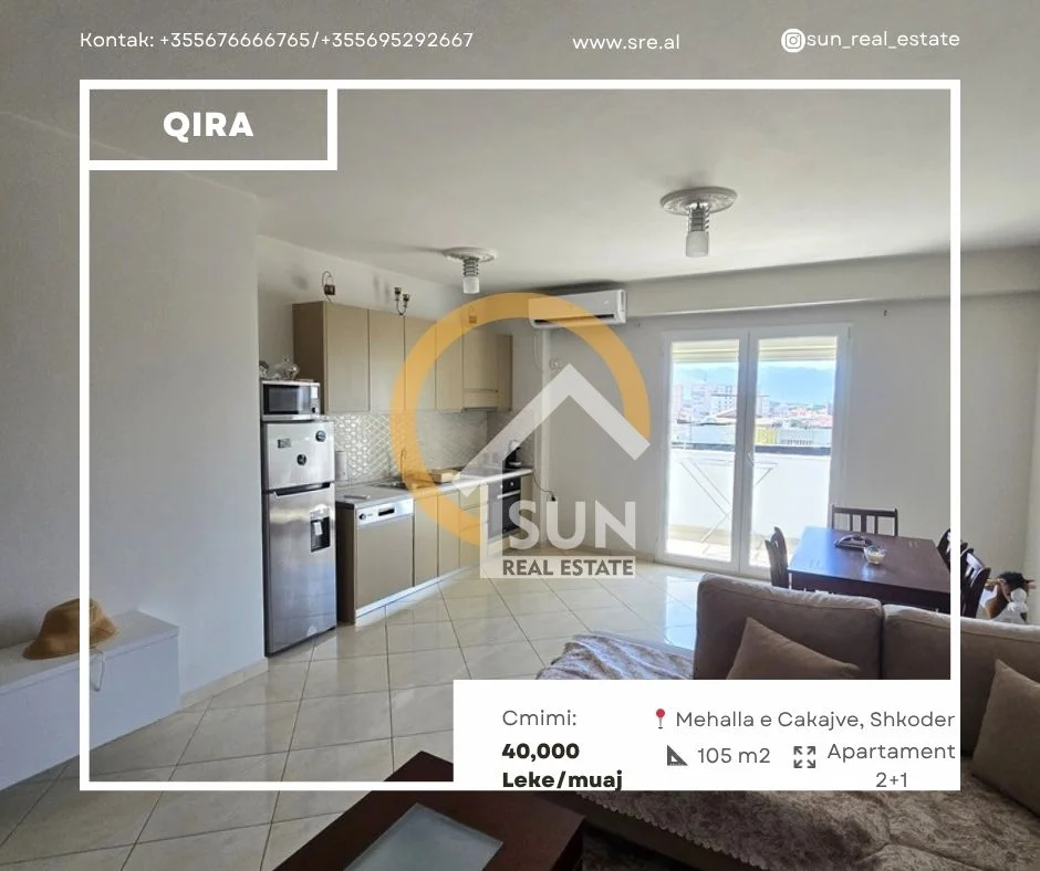 Shkoder, jepet me qera apartament 2+1+Ballkon Kati 5, 105 m² (MEHALLA CAKAJVE, RUS)