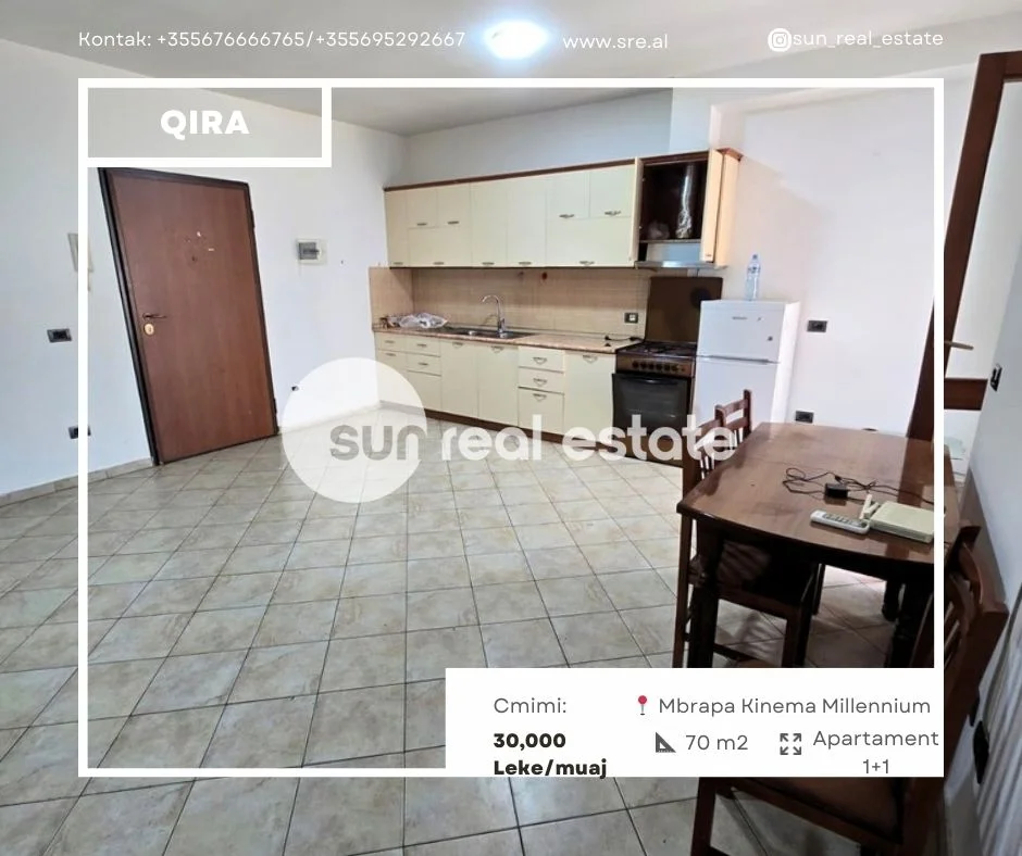Shkoder, jepet me qera apartament 1+1+Ballkon Kati 1, 70 m² (MBRAPA KINEMA MILLENNIUM)