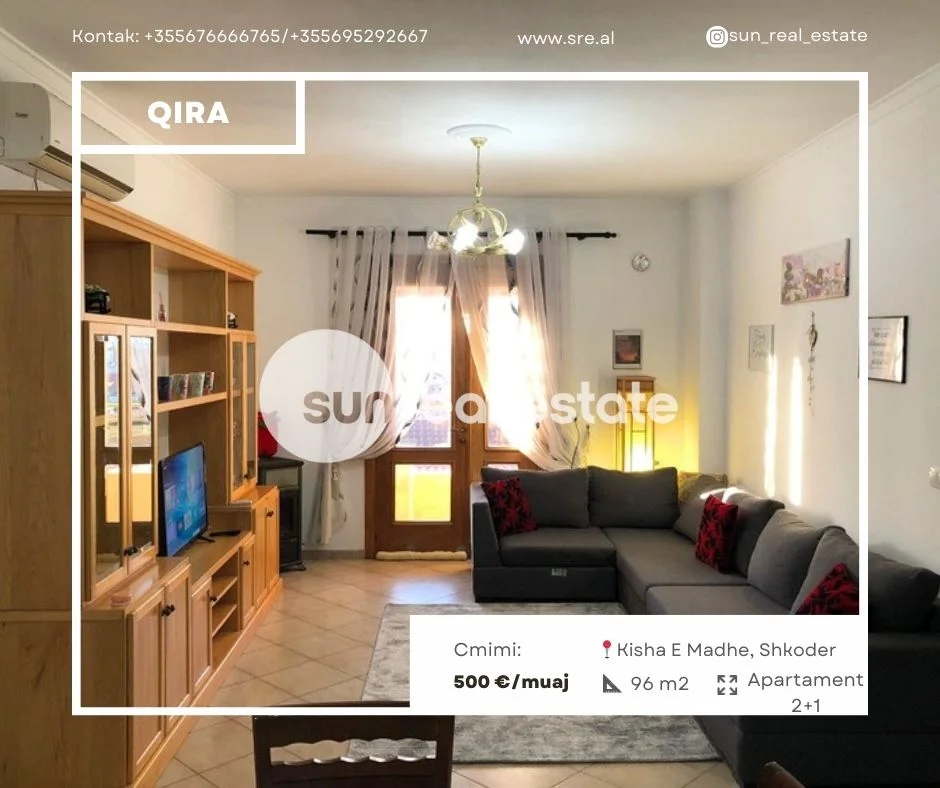 Shkoder, jepet me qera apartament 2+1+Ballkon Kati 6, 96 m² 500 € (KISHA E MADHE)