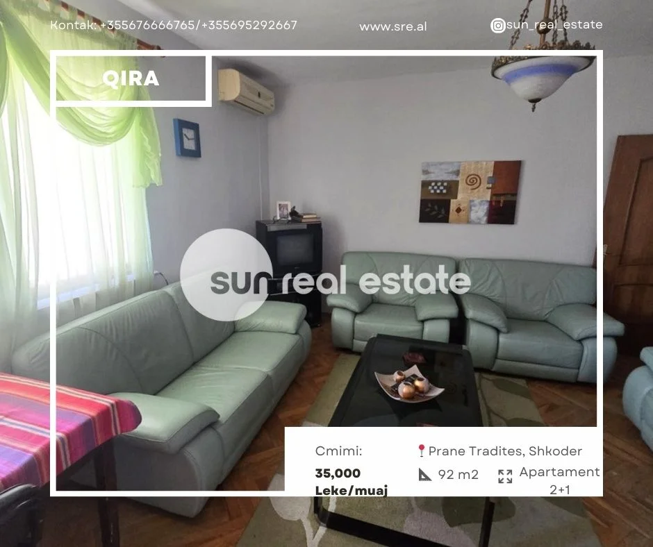 Shkoder, jepet me qera apartament 2+1+Ballkon Kati 4, 92 m² (PRANE TRADITES, SHKODER)