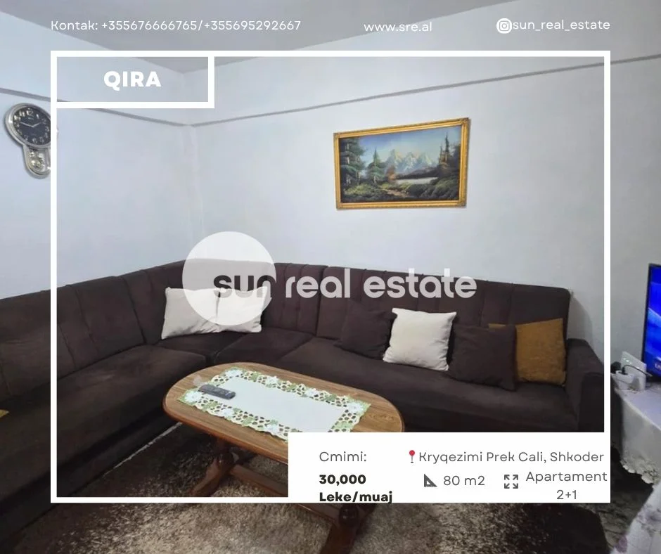 Shkoder, jepet me qera apartament 2+1+Ballkon Kati 2, 58 m² (KRYQEZIMI PREK CALI)