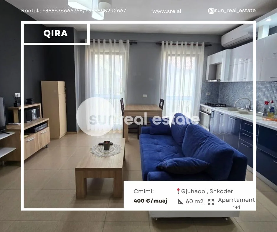 Shkoder, jepet me qera apartament 1+1+Ballkon Kati 2, 60 m² 400 € (GJUHADOL)