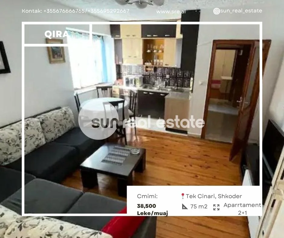 Shkoder, jepet me qera apartament 2+1+Ballkon Kati 3, 75 m² (CINARI)