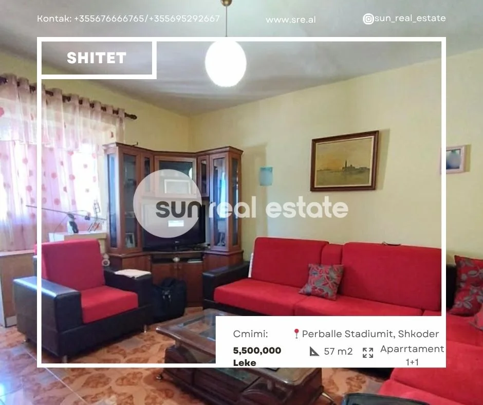 Shkoder, shitet apartament 1+1 Kati 5, 57 m² (BULEVARDI BUJAR BISHANAKU)