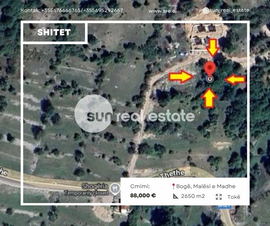Shkoder, shitet toke , 2.650 m² 88.000 € (BOGE)