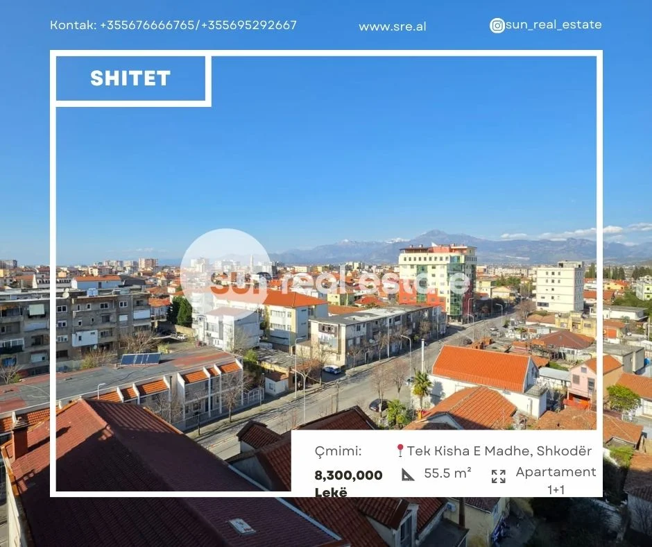 Shkoder, shitet apartament 1+1+Ballkon Kati 5, 55 m² (TEK KISHA E MADHE)