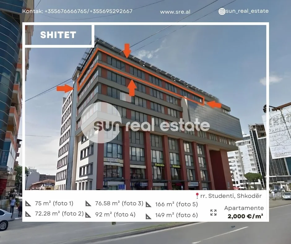 Shkoder, shitet apartament 1+1+Ballkon Kati 7, 72 m² (QENDER)