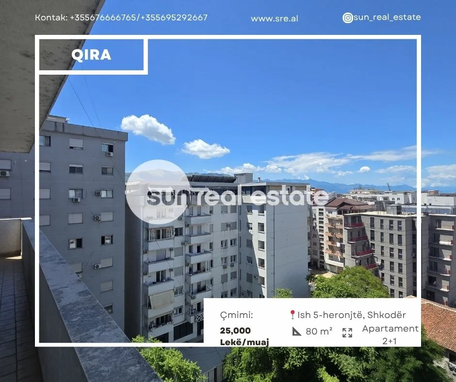 Shkoder, jepet me qera apartament 2+1+Ballkon Kati 8, 80 m² (QENDER)