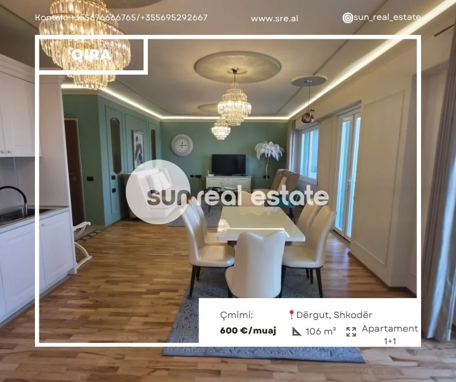 Shkoder, jepet me qera apartament 1+1+Ballkon Kati 4, 106 m² 600 € (DERGUT)