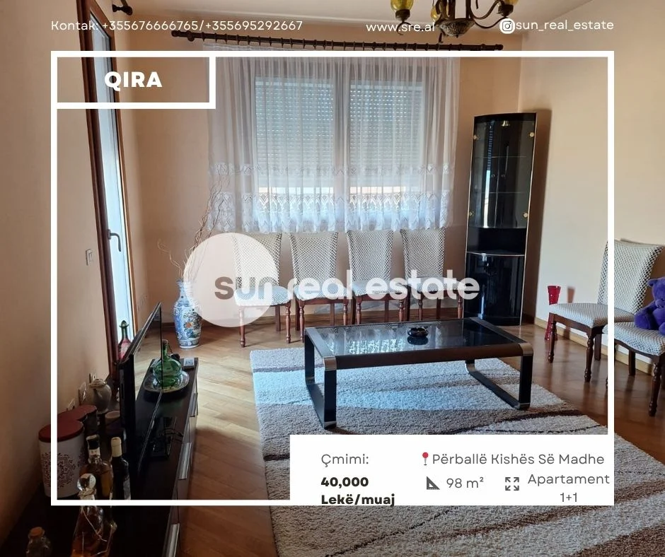 Shkoder, jepet me qera apartament 1+1+Ballkon Kati 9, 98 m² (Përballë Kishës Së Madhe, Shkodër)