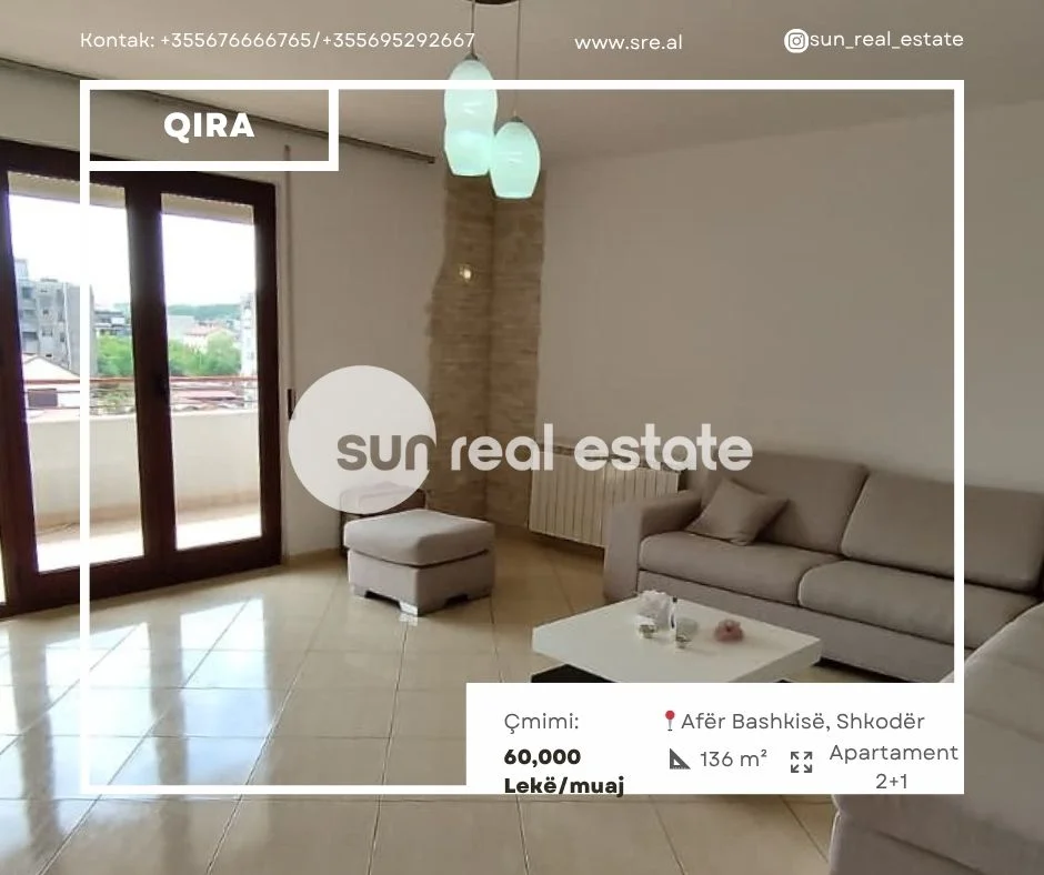 Shkoder, jepet me qera apartament 2+1+Ballkon Kati 3, 136 m² (PEDONALE BASHKIA)