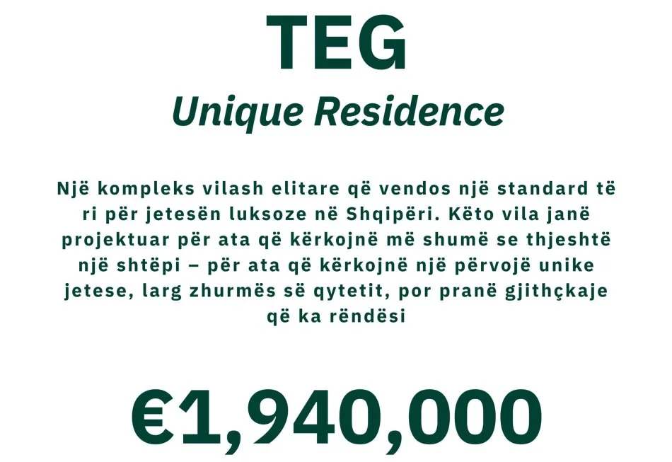 Shitet: Vile Unike (3 kateshe) 📍TEG - Unique Residence ||  Me Pishine & Pamje Panoramike || 1.940.000€