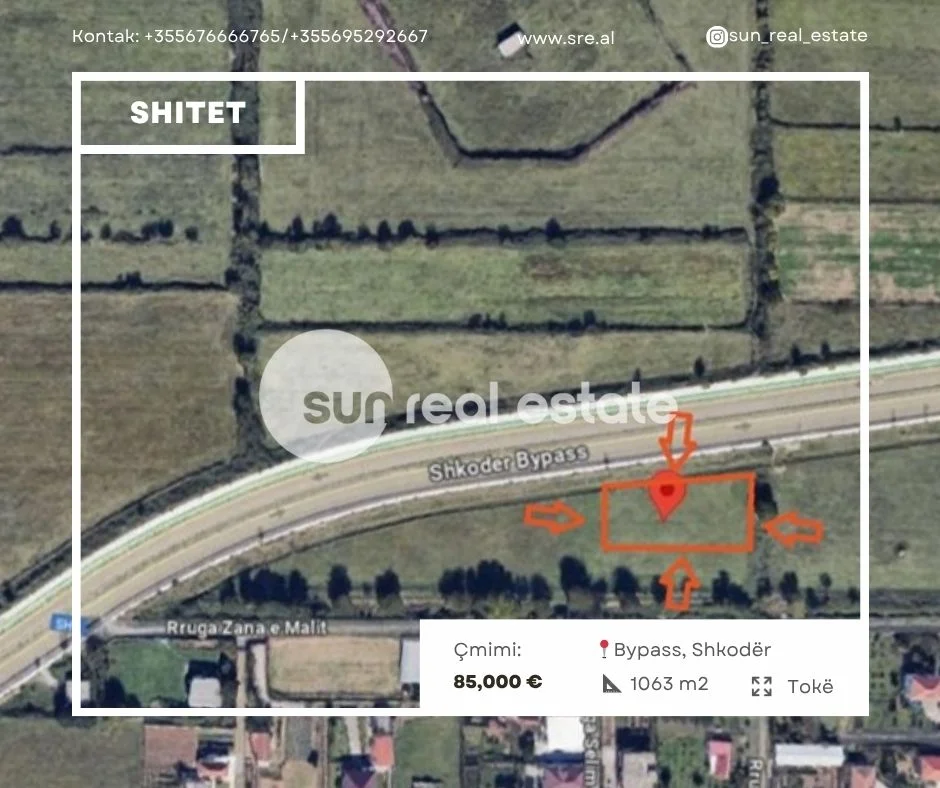 Shkoder, shitet toke , 1.063 m² 85.000 € (BYPASS, SHKODER)