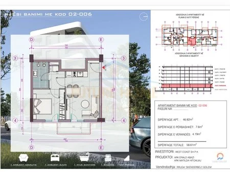 Golem, shitet apartament 1+1 Kati 0, 59 m² 73.200 € 