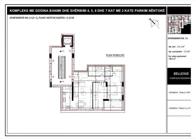 Tirane, shes apartament 2+1 Kati 5, 128 m² 205.300 Euro (Rruga e Elbasanit)