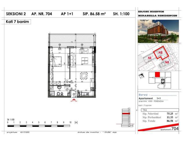 Tirane, shitet apartament 1+1+BLK Kati 7, 865 m² 79.600 Euro