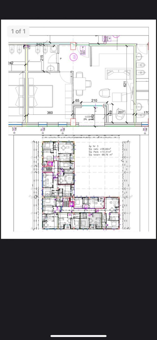 Tirane, shes apartament 1+1+BLK Kati 1, 69 m²  (3 Deshmoret)