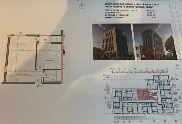 Tirane, shes apartament 1+1+BLK Kati 4, 72 m² 79.000 Euro (Beniamin Kruta)