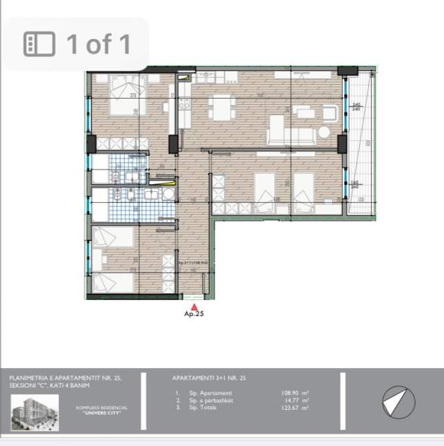Tirane, shitet apartament 3+1 Kati 4, 123 m² 89.000 Euro (Univers City)