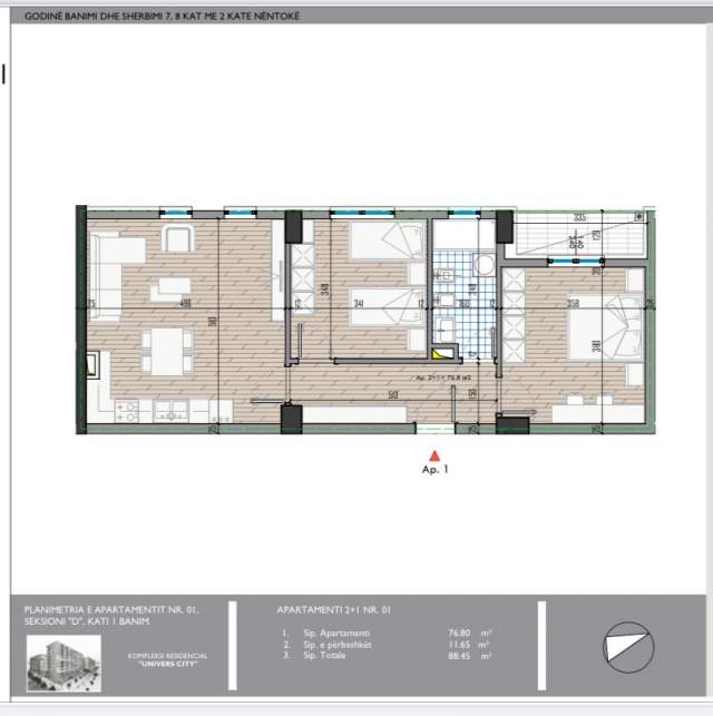 Tirane, shitet apartament 2+1 Kati 1, 88 m² 63.400 Euro (Univers City)